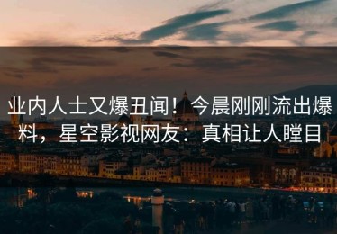 业内人士又爆丑闻！今晨刚刚流出爆料，星空影视网友：真相让人瞠目