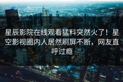 星辰影院在线观看猛料突然火了！星空影视圈内人居然刷屏不断，网友直呼过瘾