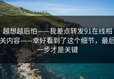 越想越后怕——我差点转发91在线相关内容——幸好看到了这个细节，最后一步才是关键